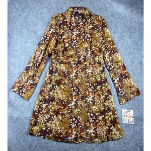 VTG Roxy Dress Womens Large Brown Polka Dot Retro 70s Style Sheer Y2K 90S USA